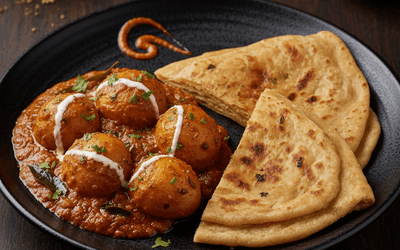 Dum Aloo With Triangle Paratha